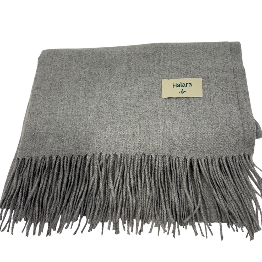 Halara Gray Oversized Fringed Scarf Soft Winter Shawl Wrap Heather Grey